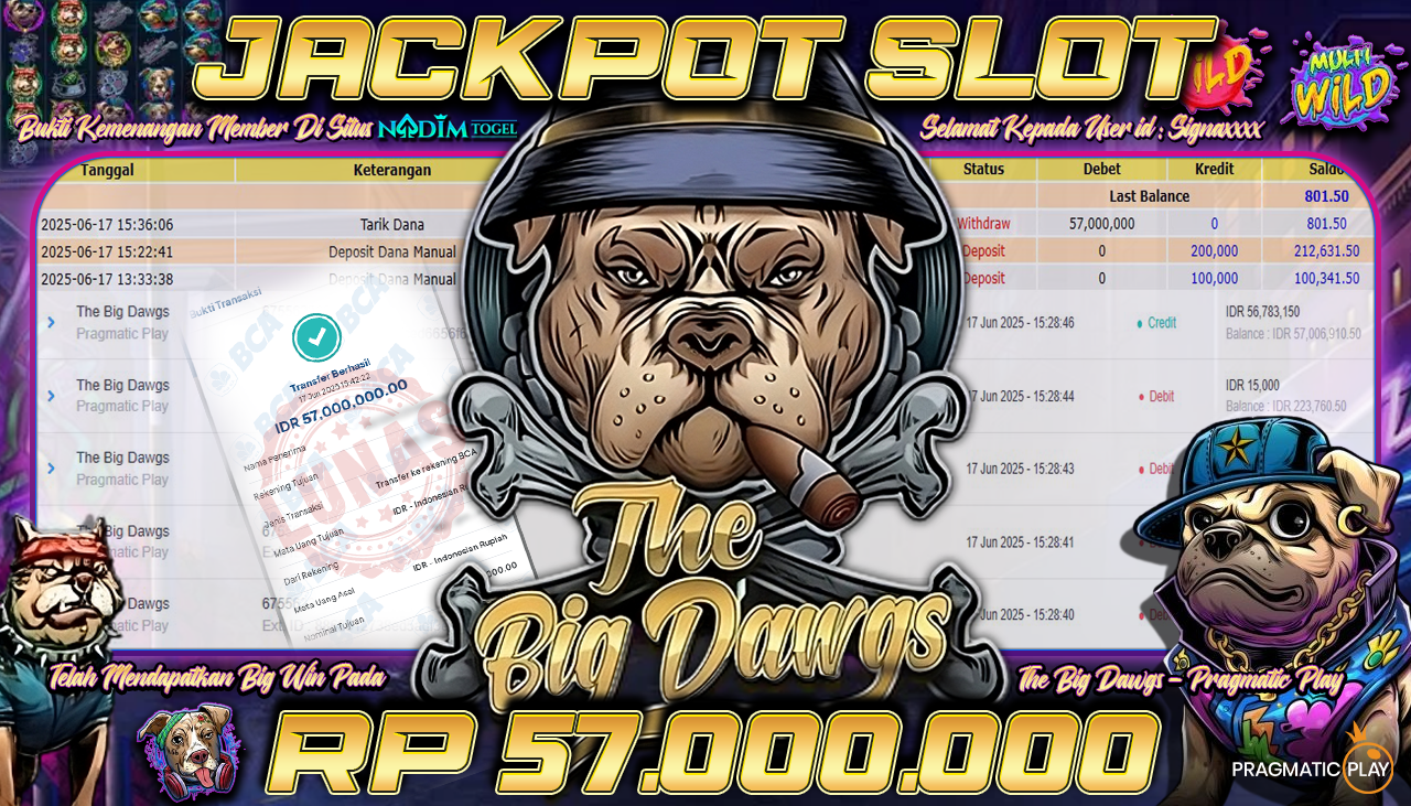 NADIMTOGEL JACKPOT SLOT THE BIG DAWGS Rp 57.000.000,- LUNAS