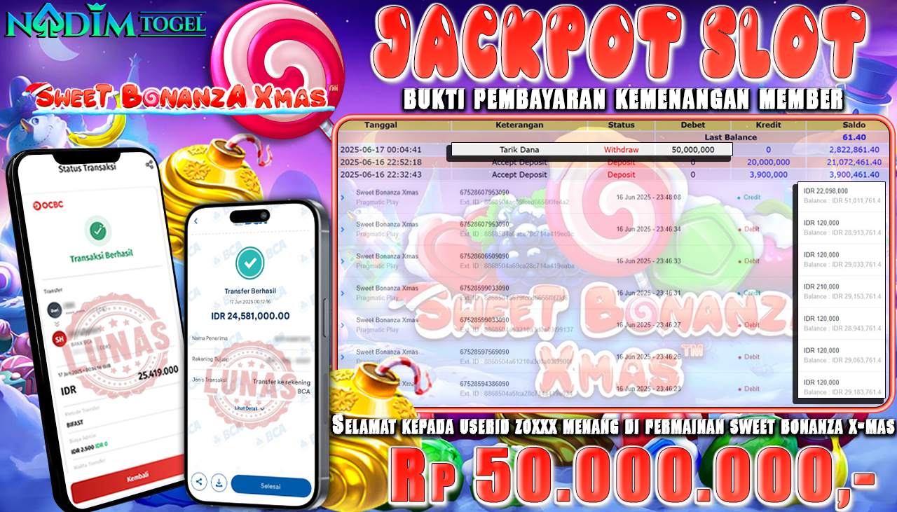 NADIMTOGEL JACKPOT SLOT SWEET BONANZA XMAS Rp 50.000.000,- LUNAS