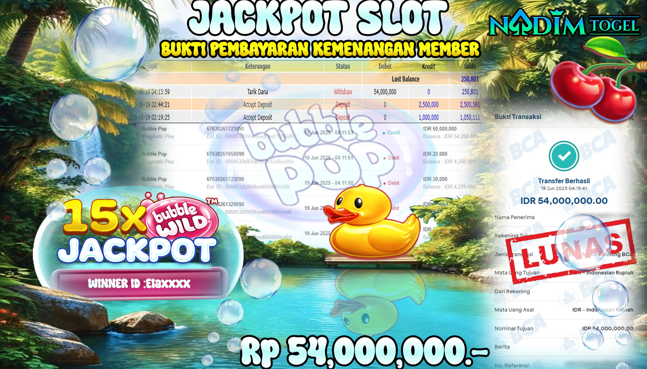 NADIMTOGEL JACKPOT SLOT BUBBLE POP Rp 54.000.000,- LUNAS