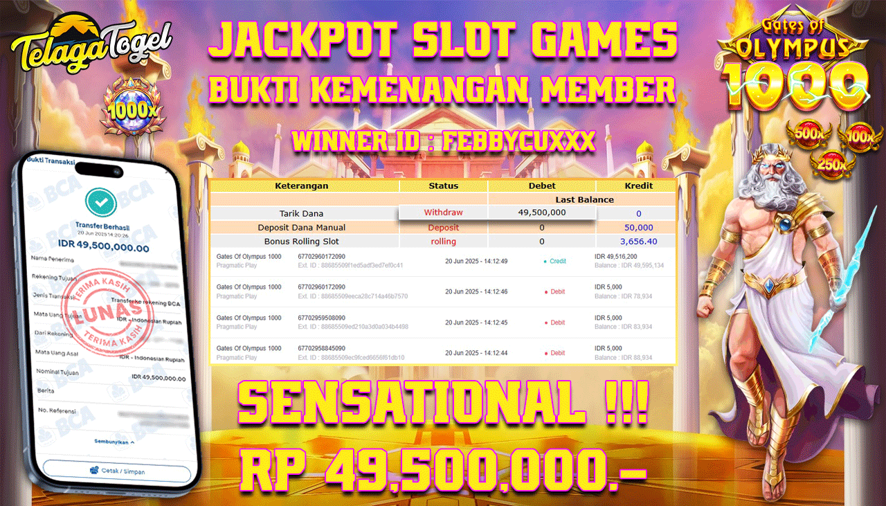 TELAGATOGEL JACKPOT SLOT GATES OF OLYMPUS 1000 Rp 49,500,000,- LUNAS  