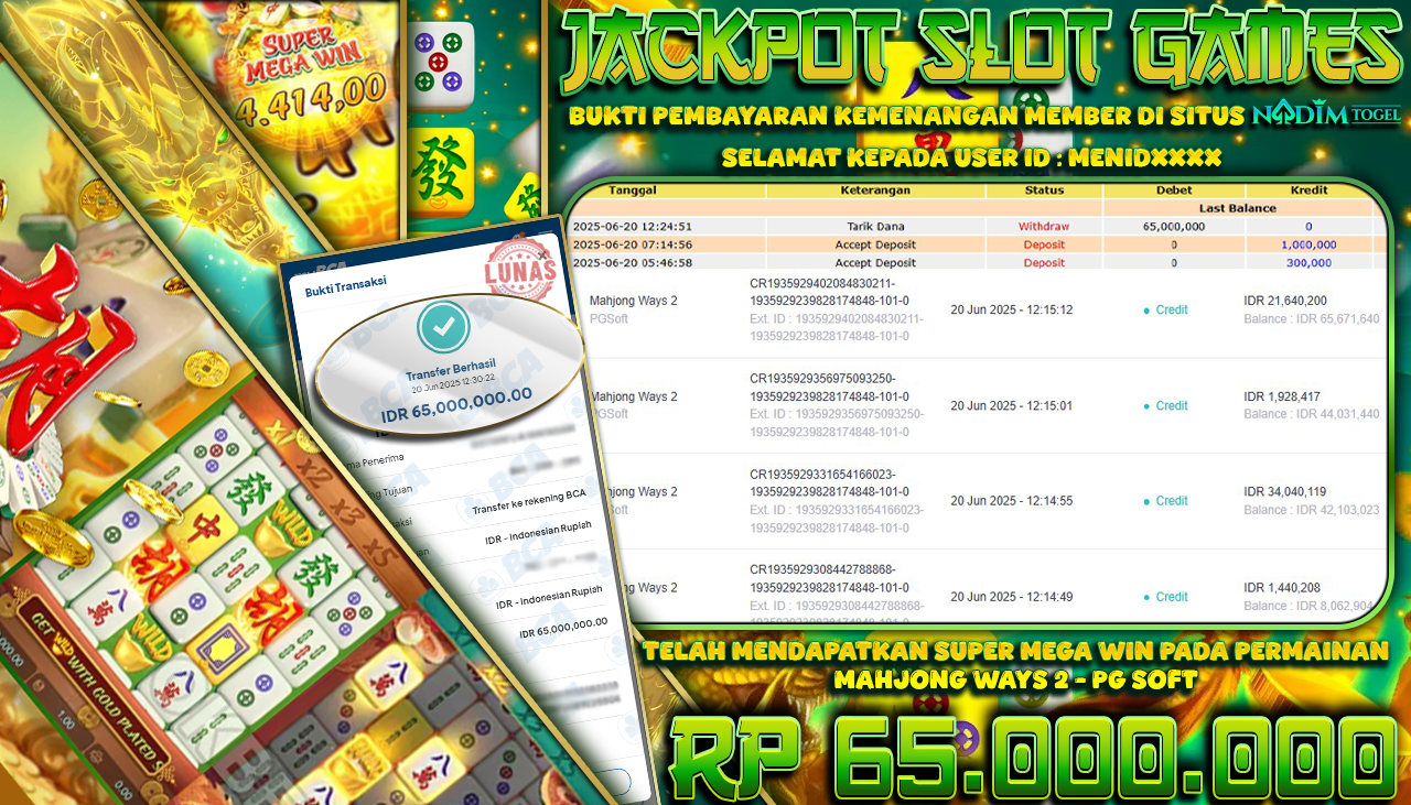 NADIMTOGEL JACKPOT SLOT MAHJONG WAYS 2 Rp 65.000.000,- LUNAS