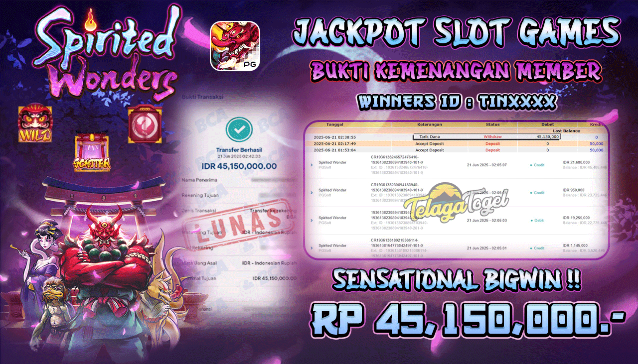 TELAGATOGEL JACKPOT SLOT SPIRITED WONDERS Rp 45,150,000,- LUNAS  