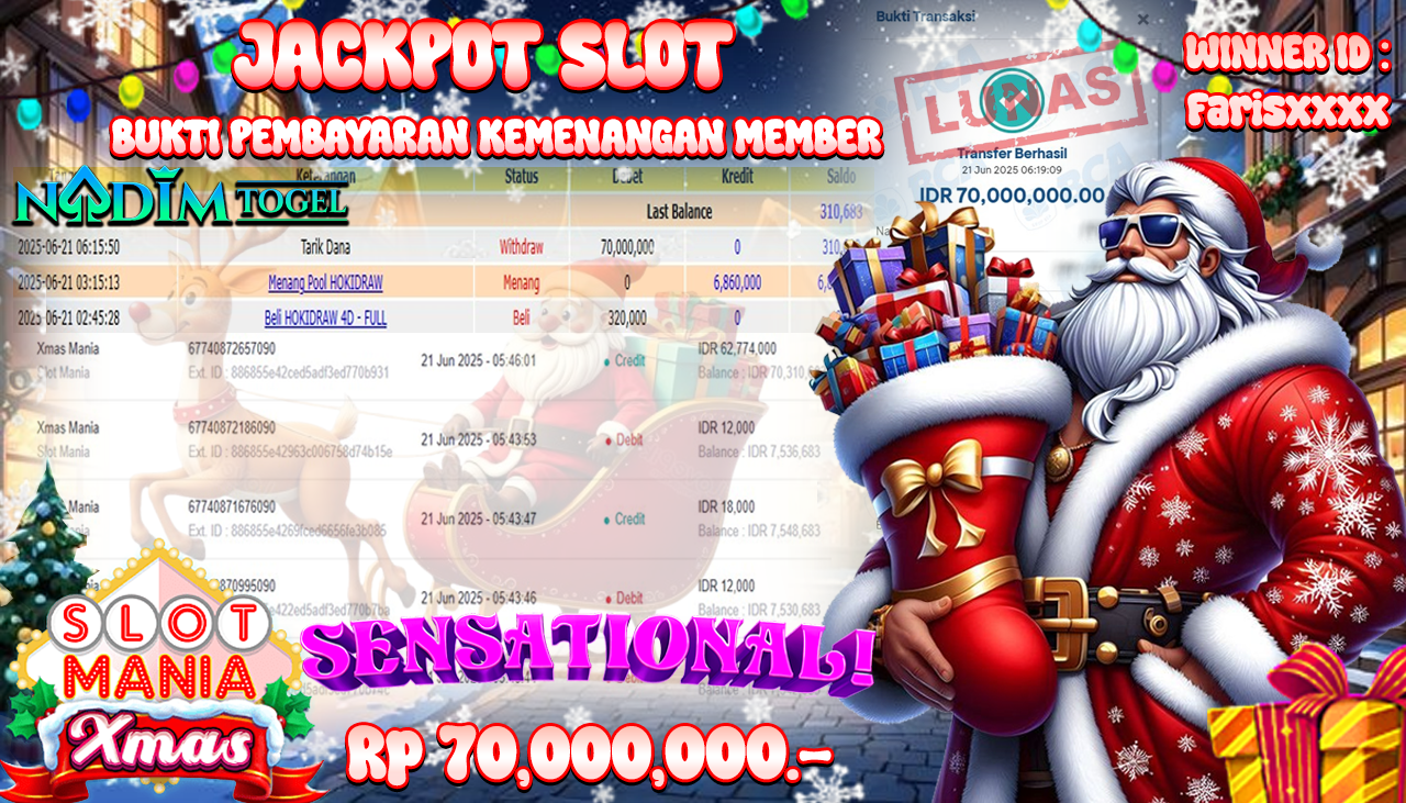 NADIMTOGEL JACKPOT SLOT MANIA XMAS  Rp 70.000.000,- LUNAS