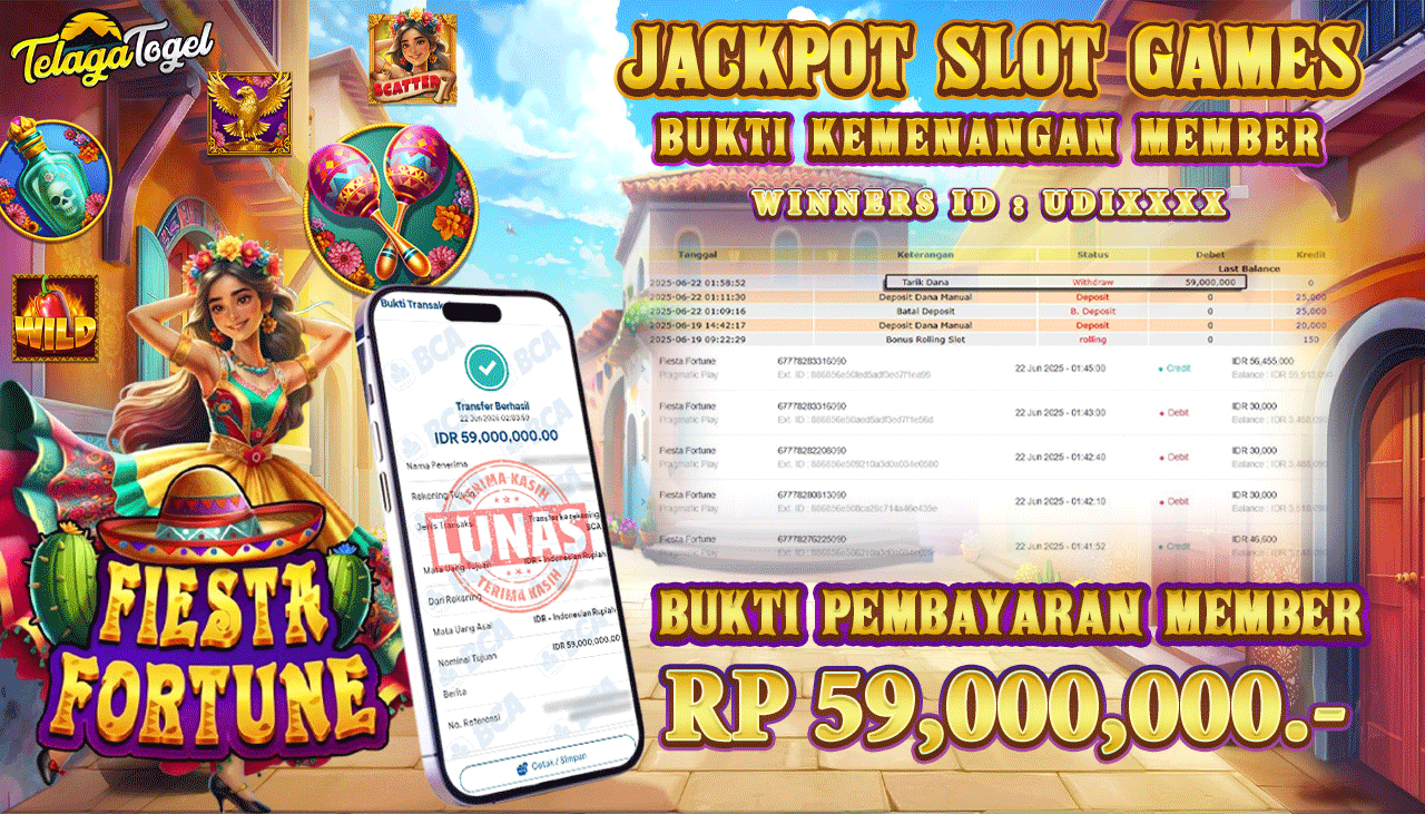 TELAGATOGEL JACKPOT SLOT FIESTA FORTUNE Rp 59,000,000,- LUNAS  