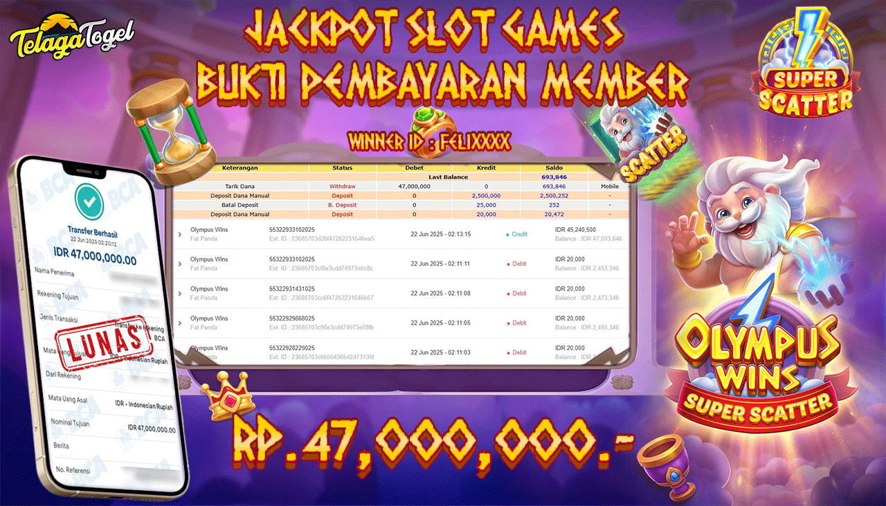 TELAGATOGEL JACKPOT SLOT OLYMPUS WINS SUPER SCATTER Rp 47,000,000,- LUNAS  