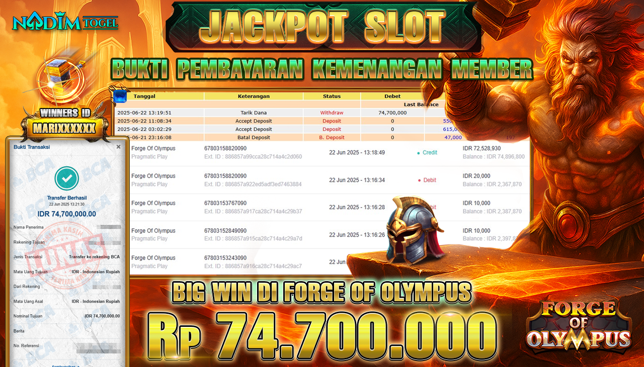 NADIMTOGEL JACKPOT SLOT FORGE OF OLYMPUS Rp 74.700.000,- LUNAS
