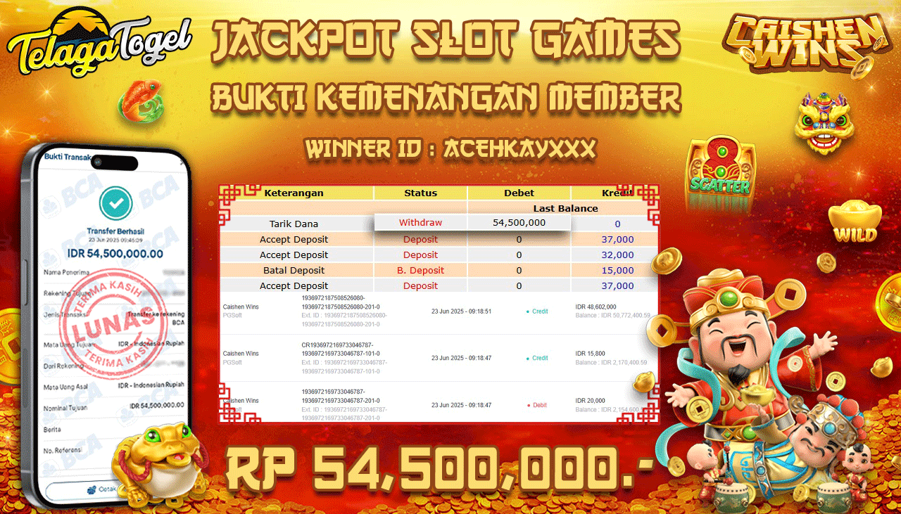 TELAGATOGEL JACKPOT SLOT CAISHEN WINS Rp 54,500,000,- LUNAS  