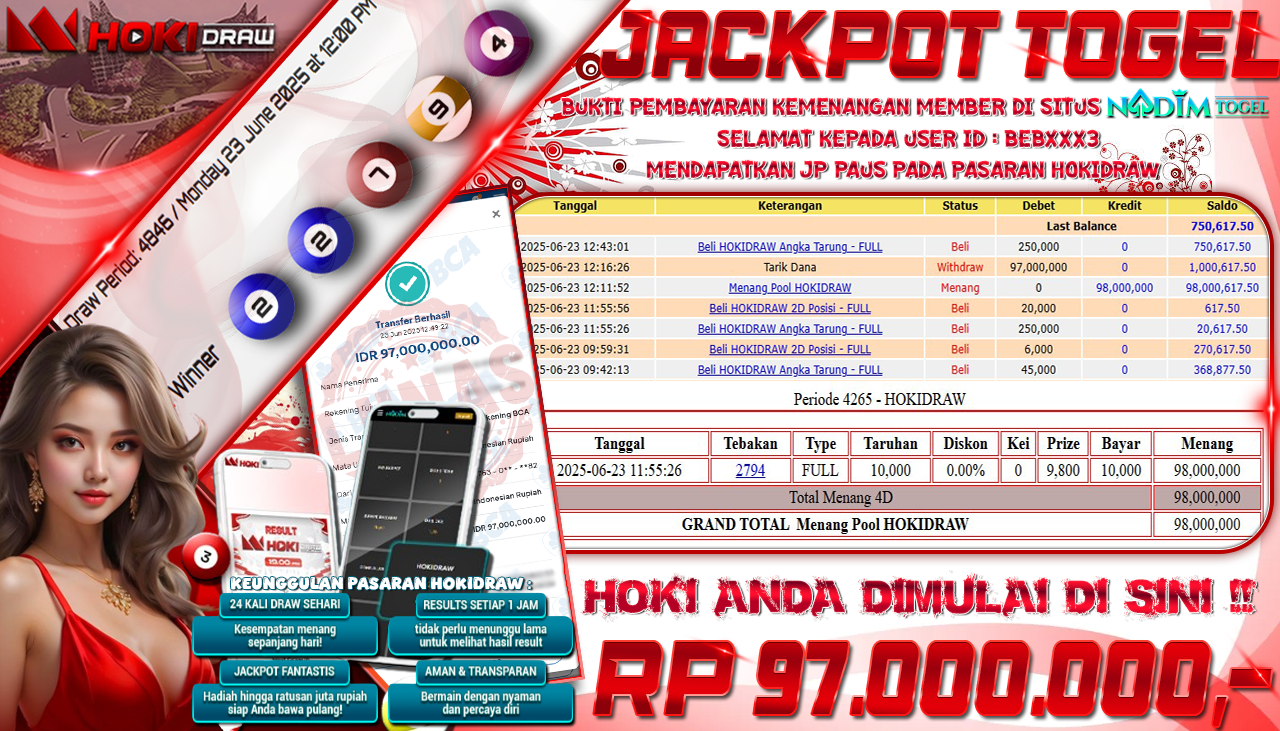 NADIMTOGEL JACKPOT TOGEL HOKIDRAW Rp 97.000.000,- LUNAS