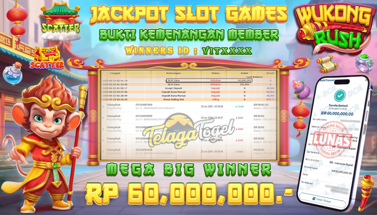 TELAGATOGEL JACKPOT SLOT WUKONG RUSH Rp 60,000,000,- LUNAS  