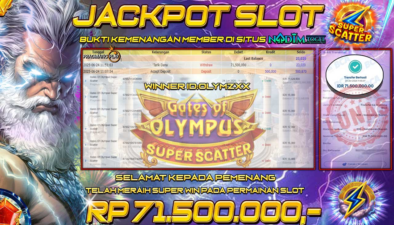 NADIMTOGEL JACKPOT SLOT GATES OF OLYMPUS SUPER SCATTER Rp 71.500.000,- LUNAS