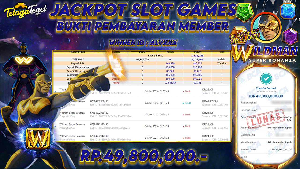 TELAGATOGEL JACKPOT SLOT WILDMAN SUPER BONANZA Rp 49,800,000,- LUNAS  