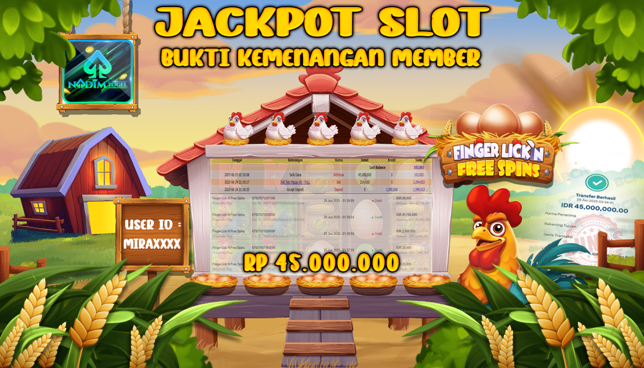 NADIMTOGEL JACKPOT SLOT FINGER LICK N FREE SPINS Rp 45.000.000,- LUNAS