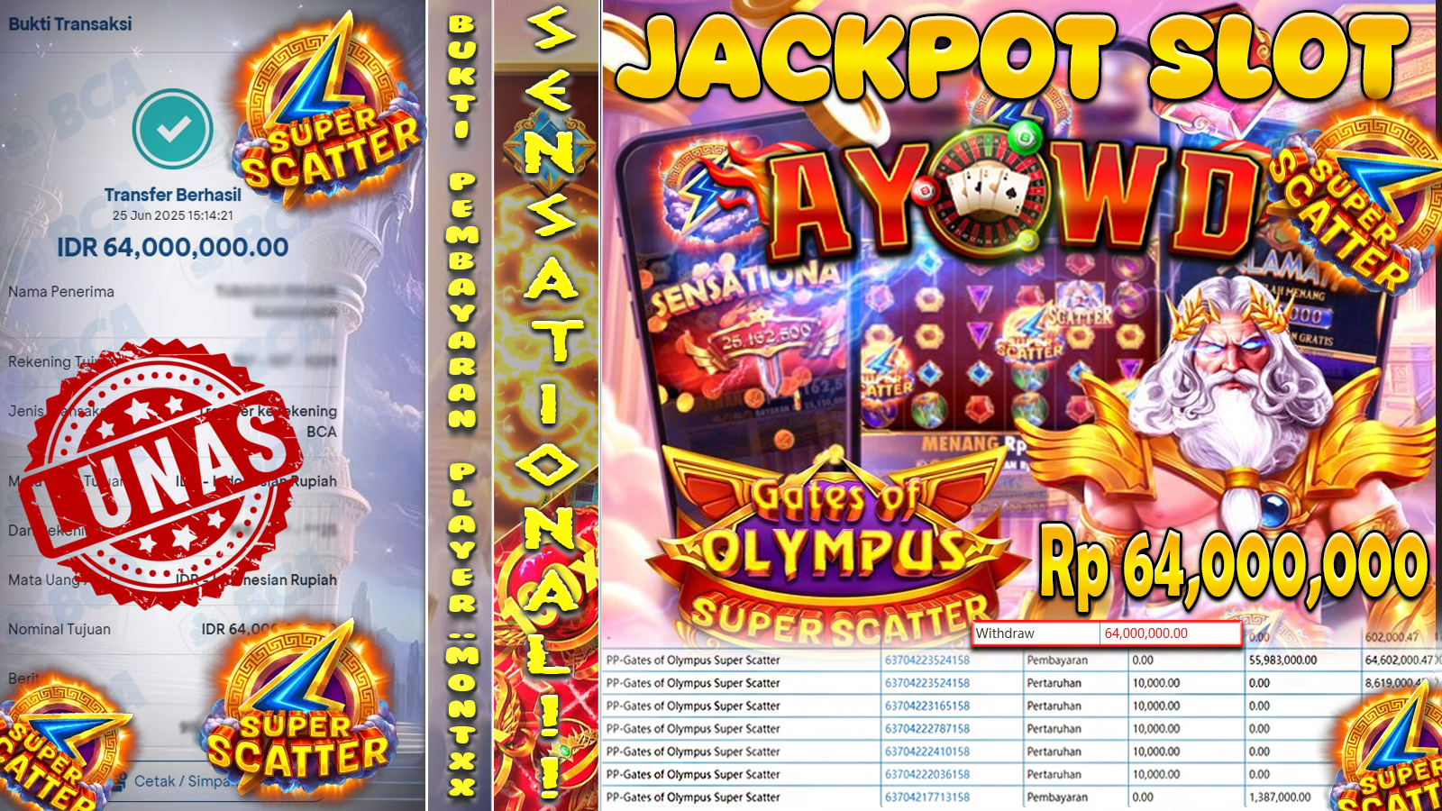 AYOWD JACKPOT SLOT GAMES PP-Gates of Olympus Super Scatter Rp 64,000,000- LUNAS