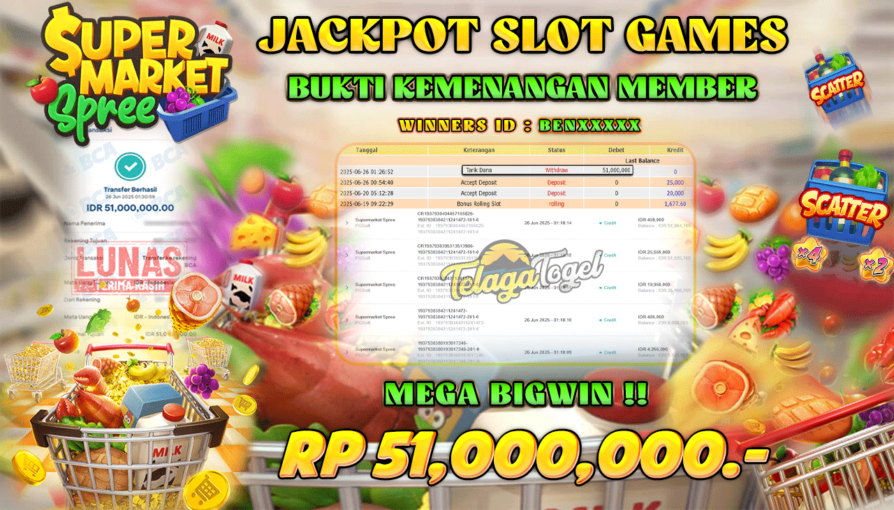 TELAGATOGEL JACKPOT SLOT SUPERMARKET SPREE Rp 51,000,000,- LUNAS  