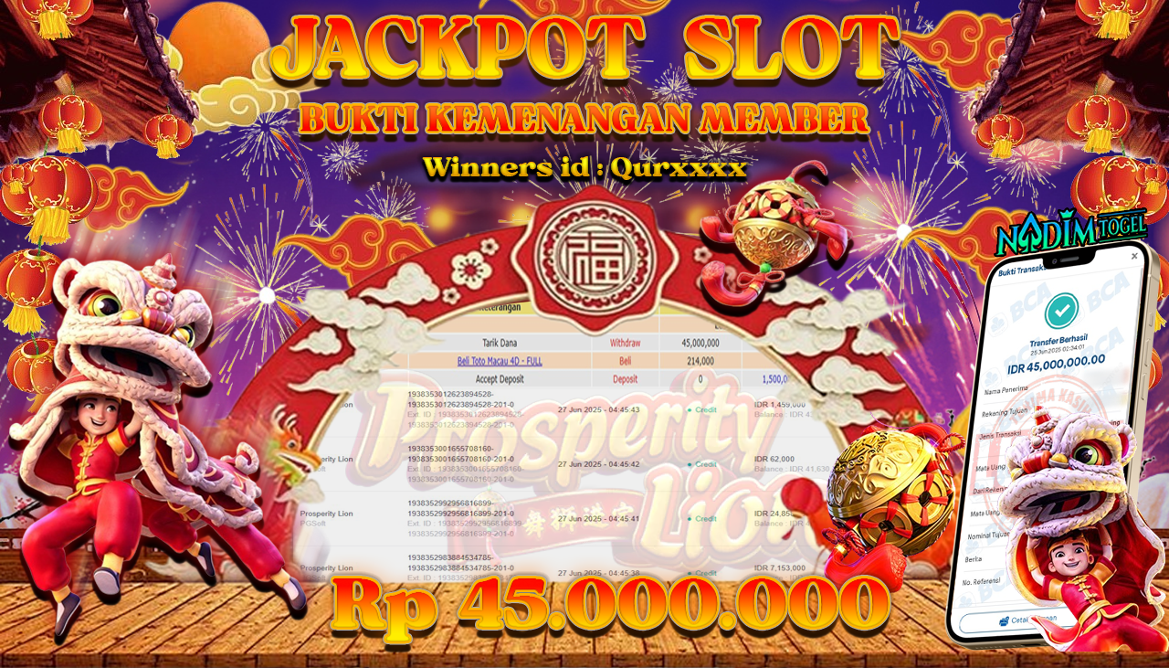 NADIMTOGEL JACKPOT SLOT PROSPERITY LION Rp 45.000.000,- LUNAS