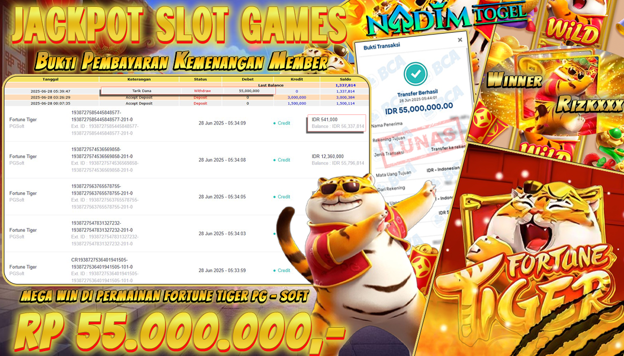 NADIMTOGEL JACKPOT SLOT FORTUNE TIGER Rp 55.000.000,- LUNAS