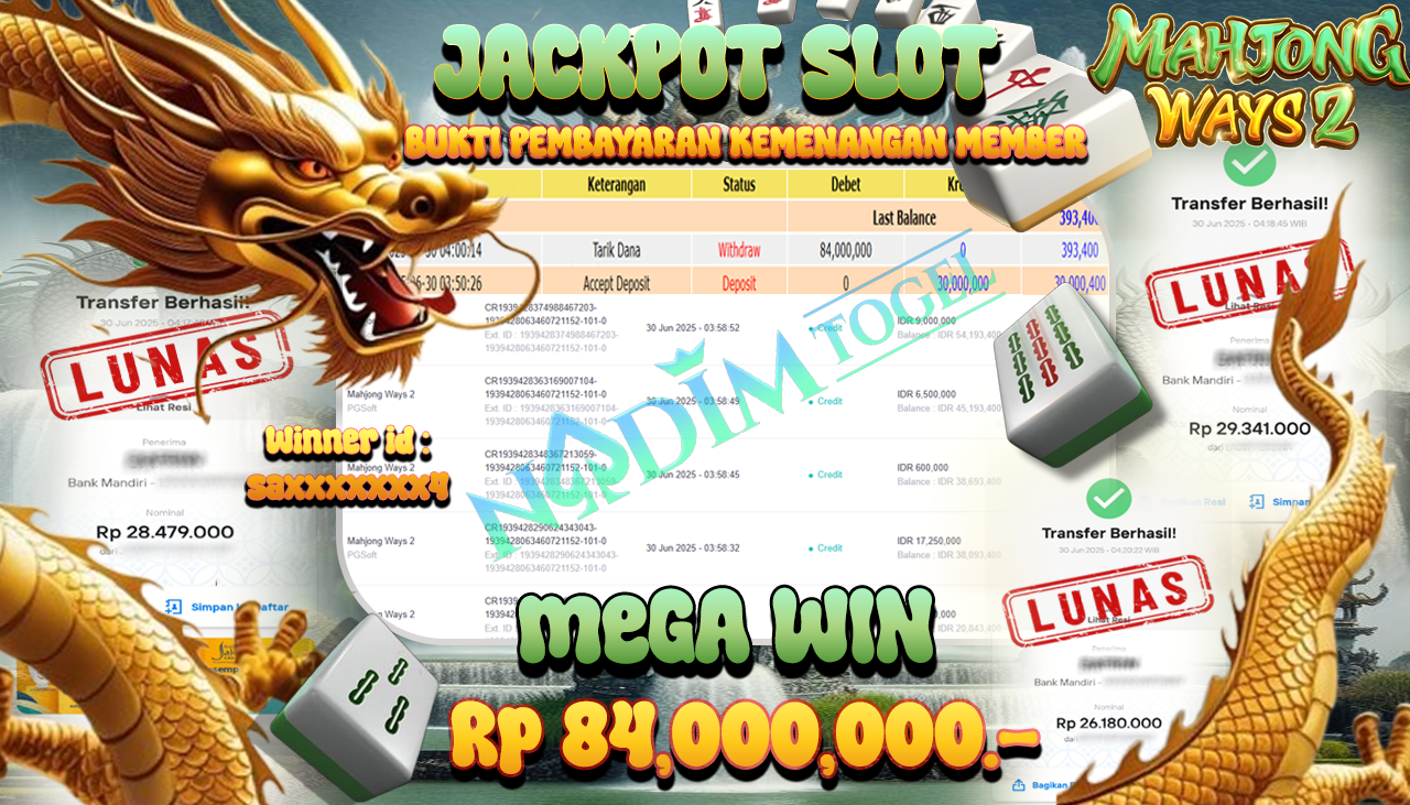 NADIMTOGEL JACKPOT SLOT MAHJONG WAYS 2 Rp 84.000.000,- LUNAS