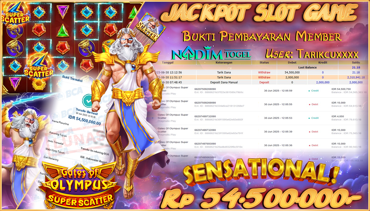 NADIMTOGEL JACKPOT SLOT GATES OF OLYMPUS SUPER SCATTER Rp 54.500.000,- LUNAS
