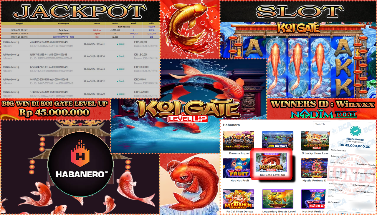 NADIMTOGEL JACKPOT SLOT KOI GATE LEVEL UP Rp 45.000.000,- LUNAS