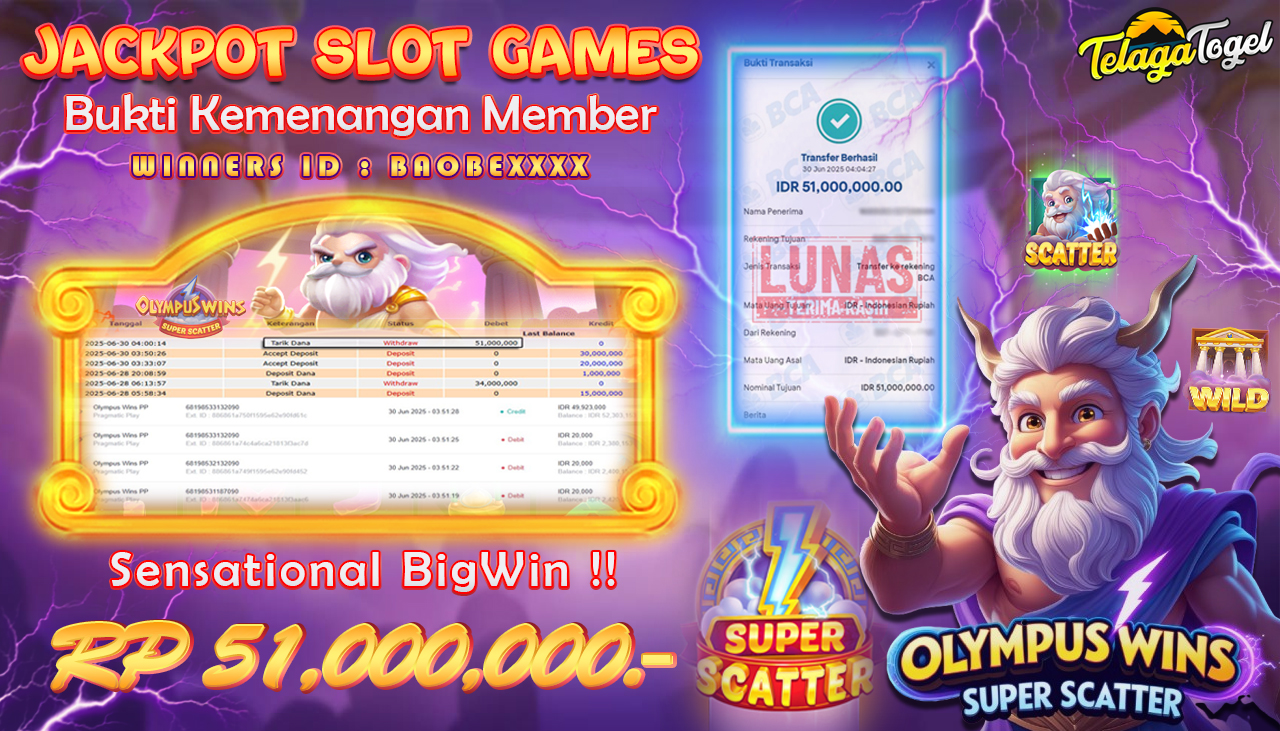 TELAGATOGEL JACKPOT SLOT OLYMPUS WINS SUPER SCATTER Rp 51,000,000,- LUNAS  