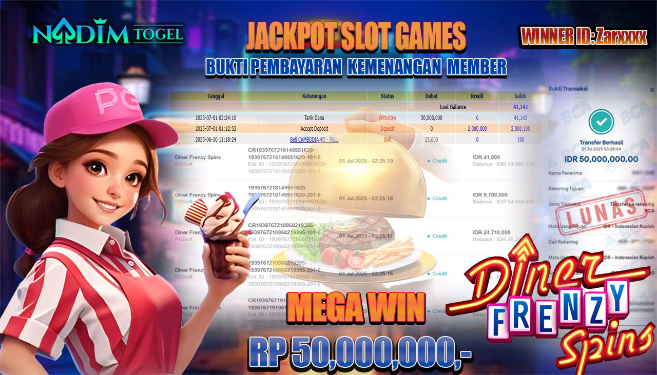 NADIMTOGEL JACKPOT SLOT DINER FRENZY SPINS Rp 50.000.000,- LUNAS
