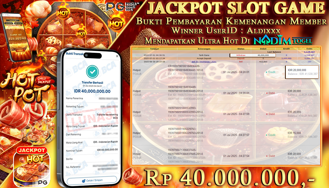 NADIMTOGEL JACKPOT SLOT HOTPOT Rp 40.000.000,- LUNAS