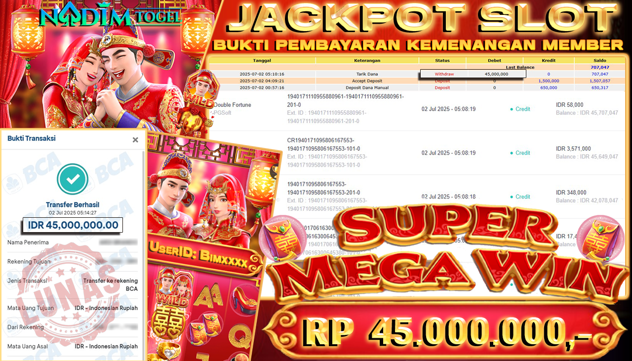 NADIMTOGEL JACKPOT SLOT DOUBLE FORTUNE Rp 45.000.000,- LUNAS