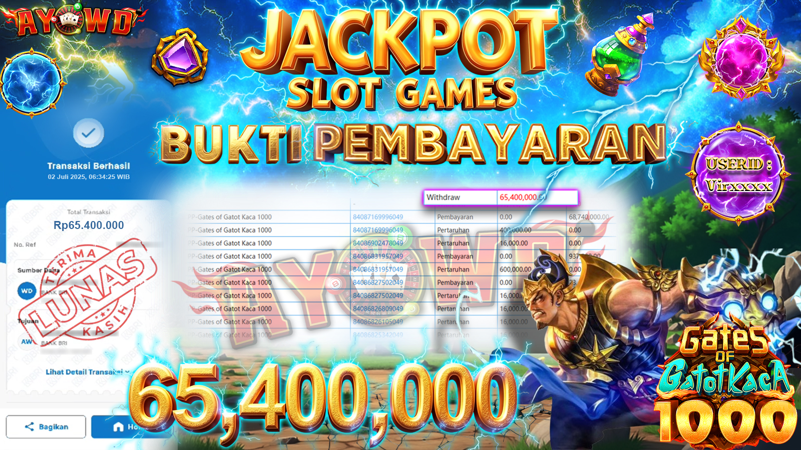 AYOWD JACKPOT SLOT GAMES PP-Gates of Gatot Kaca 1000 Rp 65,400,000,- LUNAS