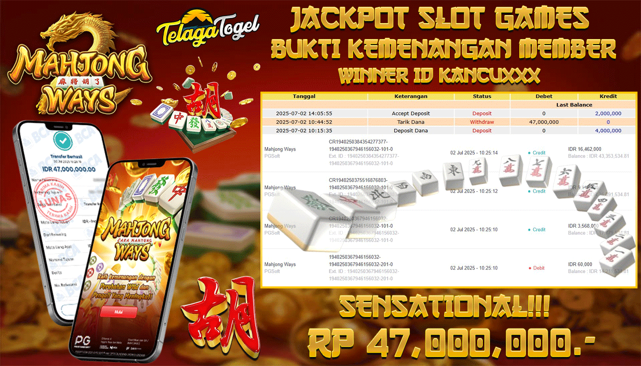 TELAGATOGEL JACKPOT SLOT MAHJONG WAYS Rp 47.000,000,- LUNAS  