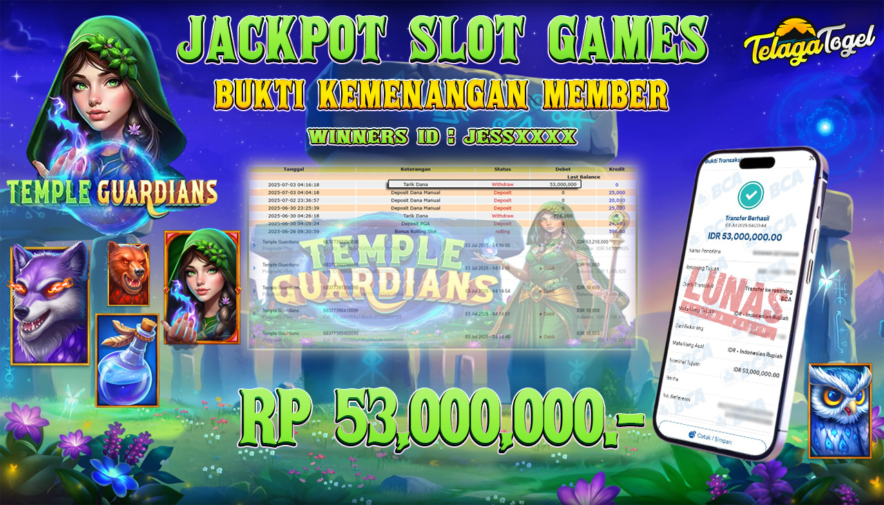 TELAGATOGEL JACKPOT SLOT TEMPLE GUARDIANS Rp 53.000,000,- LUNAS  