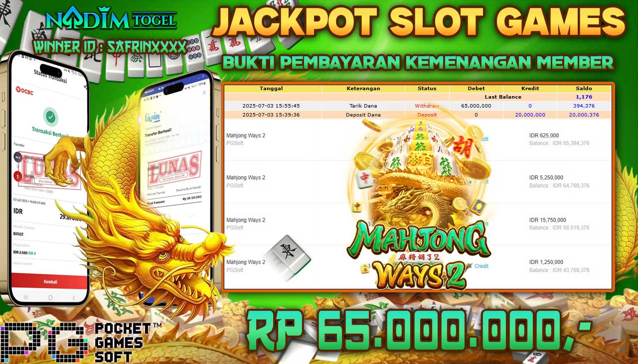 NADIMTOGEL JACKPOT SLOT MAHJONG WAYS 2 Rp 65.000.000,- LUNAS