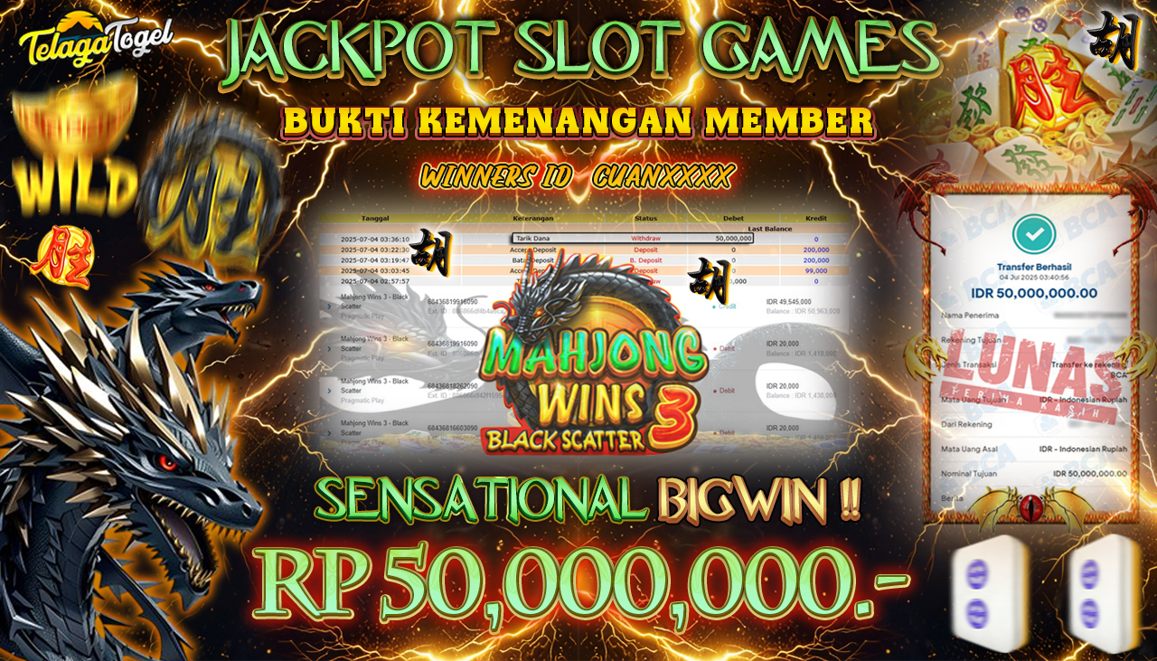 TELAGATOGEL JACKPOT SLOT MAHJONG WINS 3 - BLACK SCATTER Rp 50.000,000,- LUNAS  