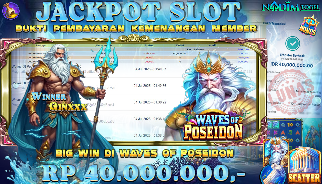 NADIMTOGEL JACKPOT SLOT WAFES OF POSEIDON  Rp 40.000.000,- LUNAS