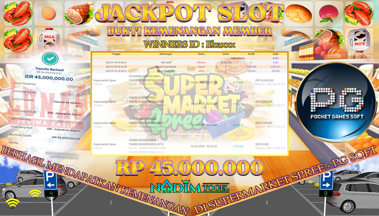 NADIMTOGEL JACKPOT SLOT SUPERMARKET SPREE Rp 45.000.000,- LUNAS