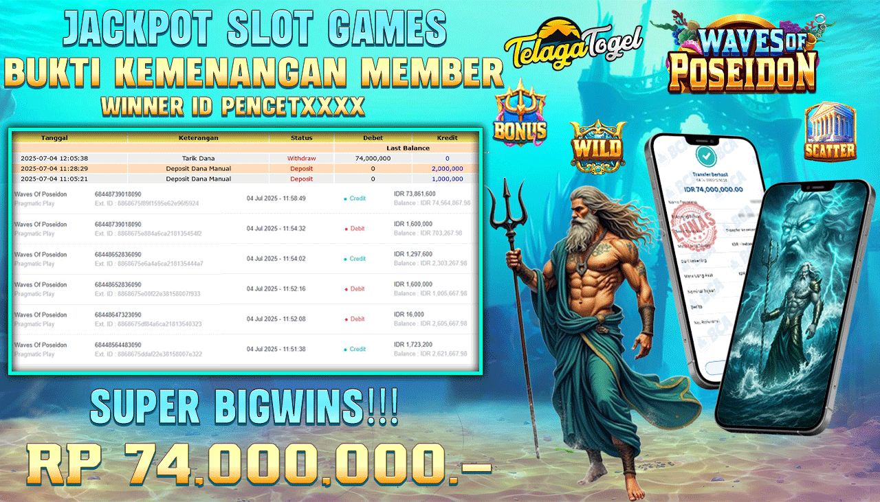 TELAGATOGEL JACKPOT SLOT WAVES OF POSEIDON Rp 74.000,000,- LUNAS  
