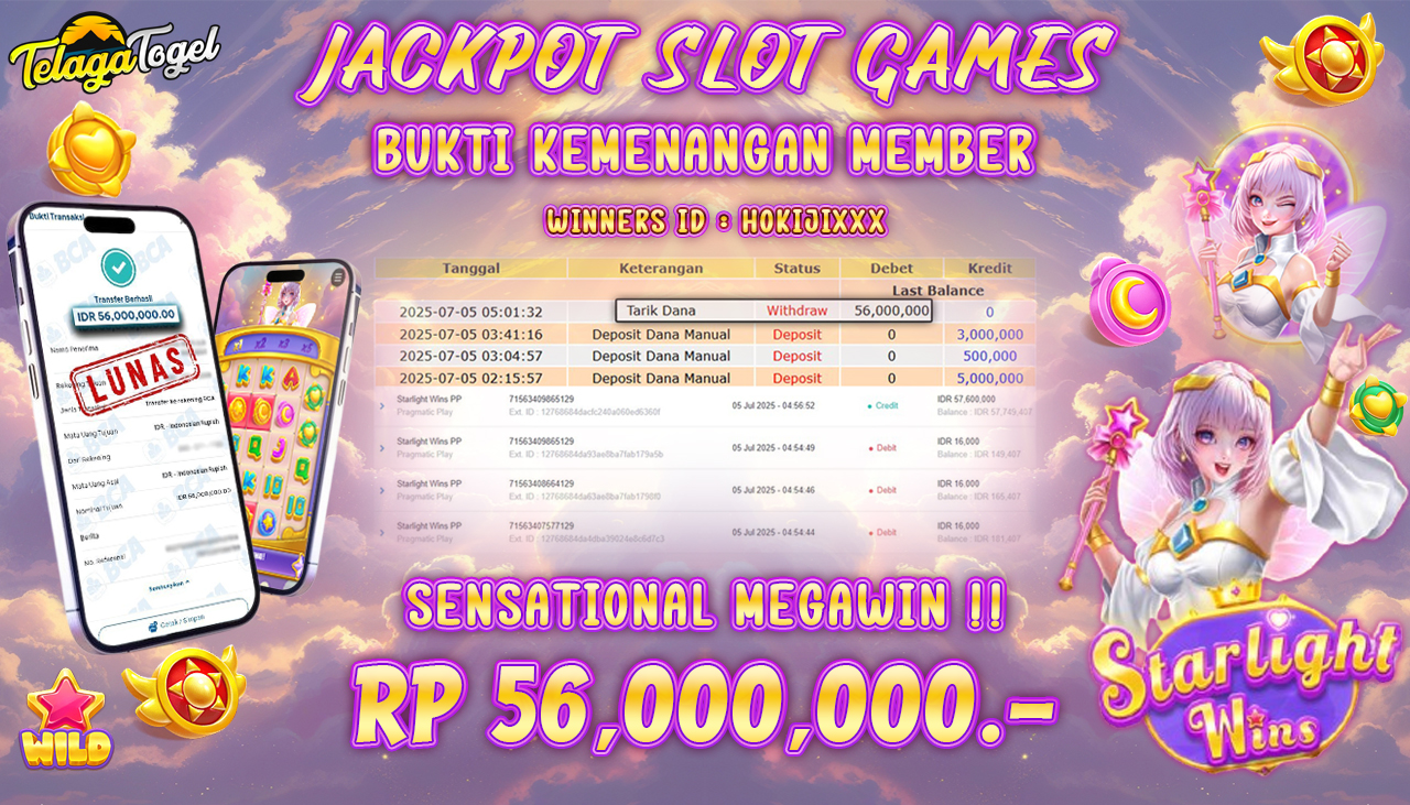 TELAGATOGEL JACKPOT SLOT STARLIGHT WINS PP Rp 56.000,000,- LUNAS  