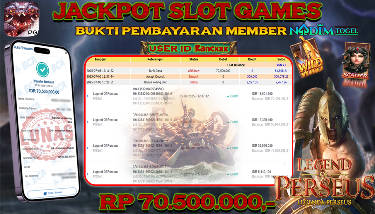 NADIMTOGEL JACKPOT SLOT LEGEND OF PERSEUS Rp 70.500.000,- LUNAS