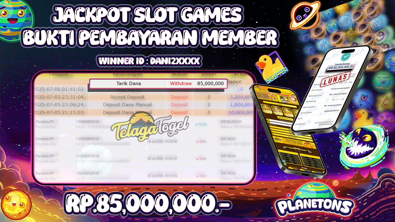 TELAGATOGEL JACKPOT SLOT PLANETONS Rp 85.000,000,- LUNAS  