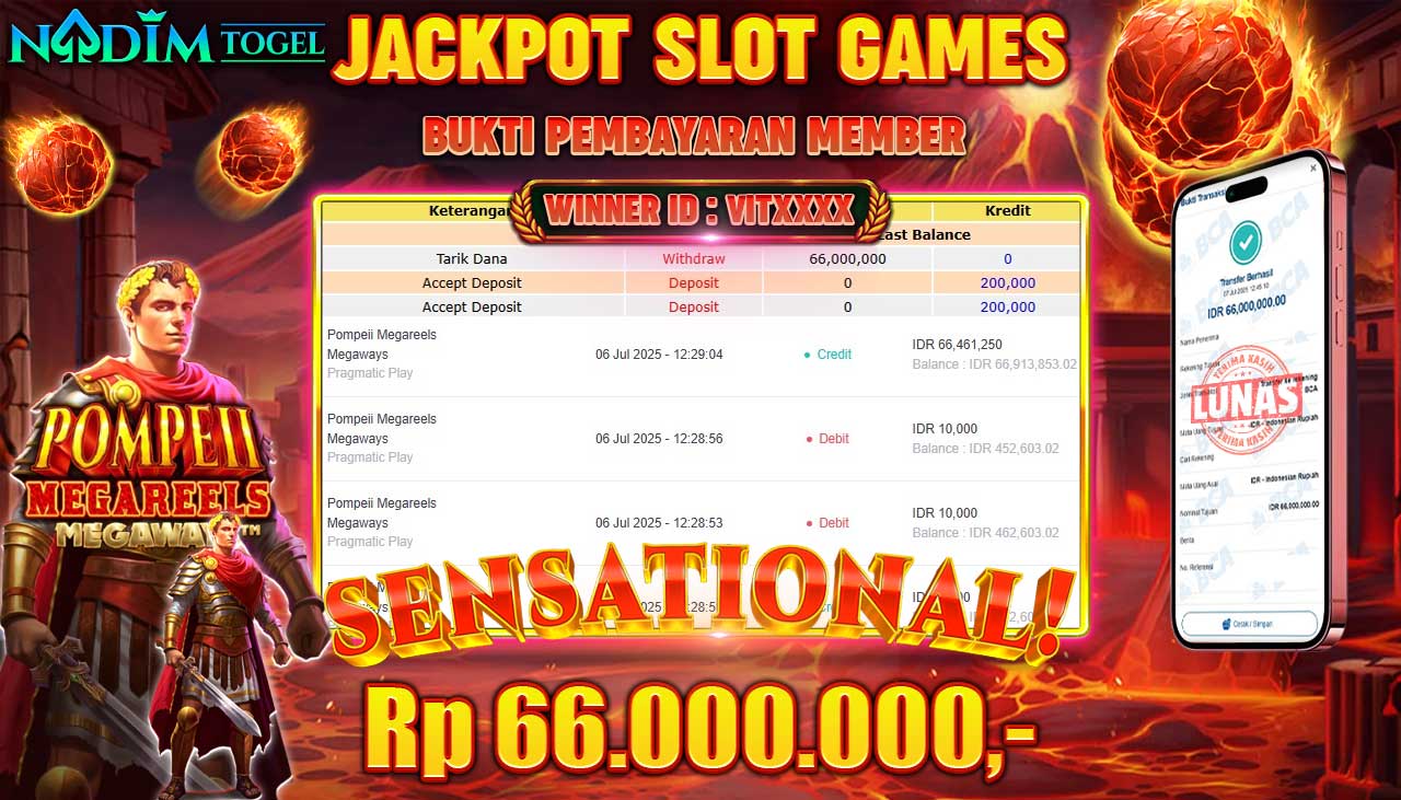 NADIMTOGEL JACKPOT SLOT POMPEII MEGAREELS MEGAWAYS - Pragmatic Rp 66.000.000,- LUNAS