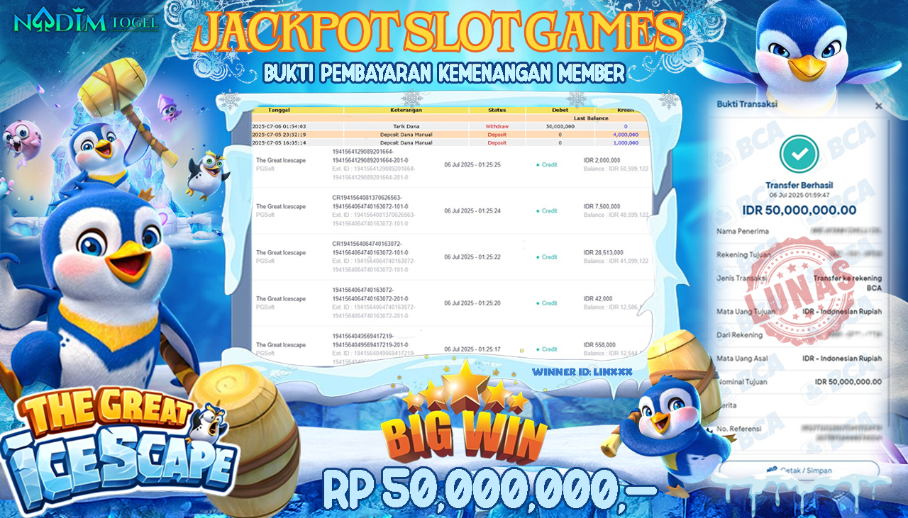 NADIMTOGEL JACKPOT SLOT THE GREAT ICESCAPE Rp 50.000.000,- LUNAS