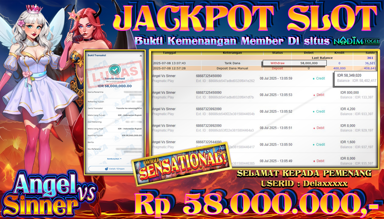 NADIMTOGEL JACKPOT SLOT ANGEL Vs SINNER  Rp 58.000.000,- LUNAS