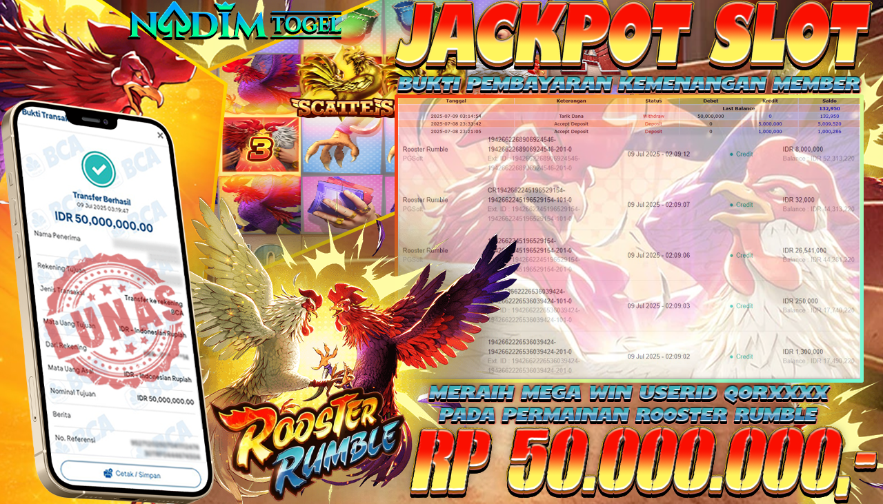NADIMTOGEL JACKPOT SLOT ROOSTER RUMBLE Rp 50.000.000,- LUNAS