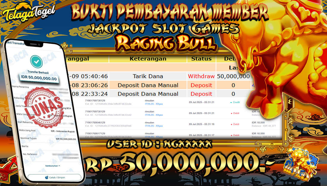 TELAGATOGEL JACKPOT SLOT RACING BULL Rp 50.000,000,- LUNAS  