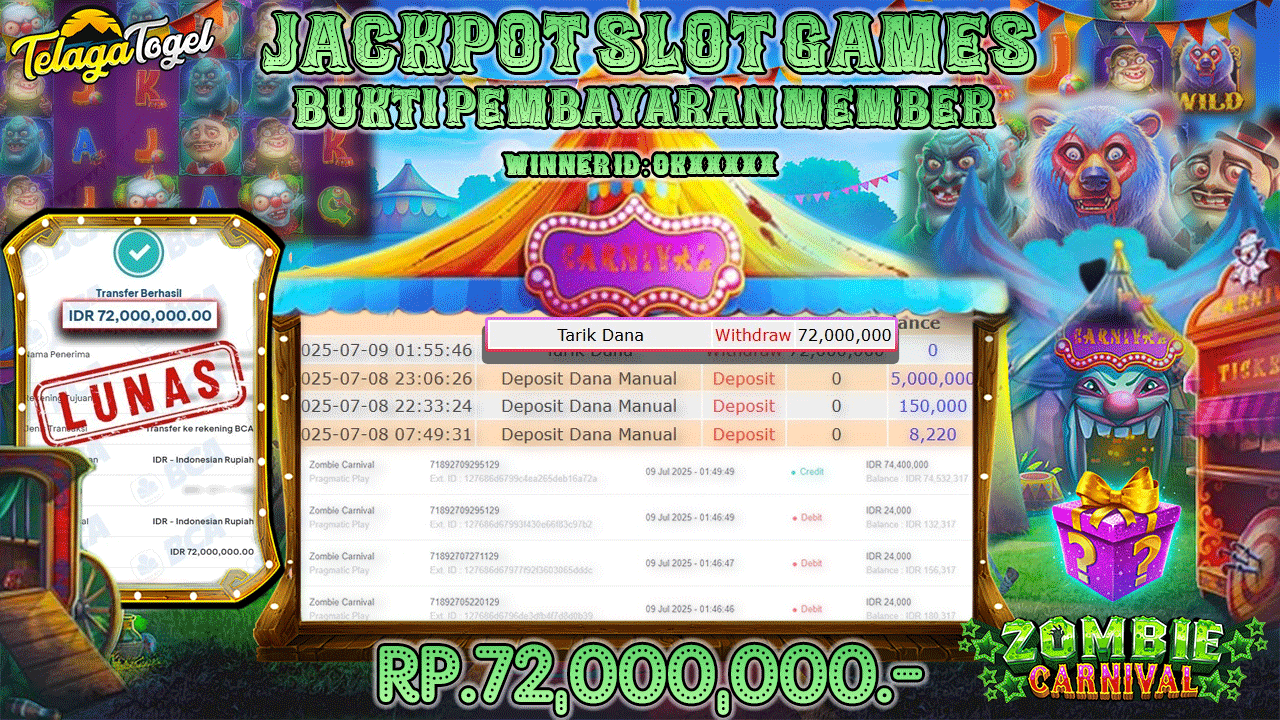 TELAGATOGEL JACKPOT SLOT ZOMBIE CARNIVAL Rp 72.000,000,- LUNAS  