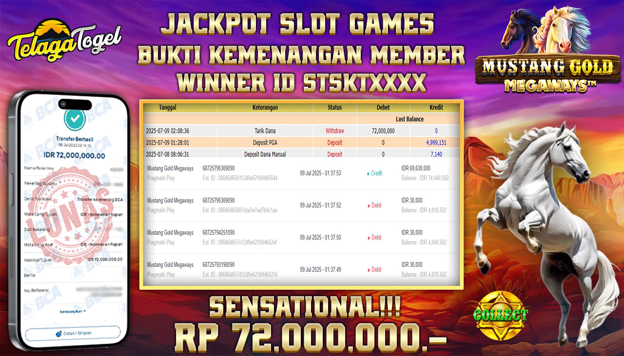TELAGATOGEL JACKPOT SLOT MUSTANG GOLD MEGAWAYS Rp 72.000,000,- LUNAS  