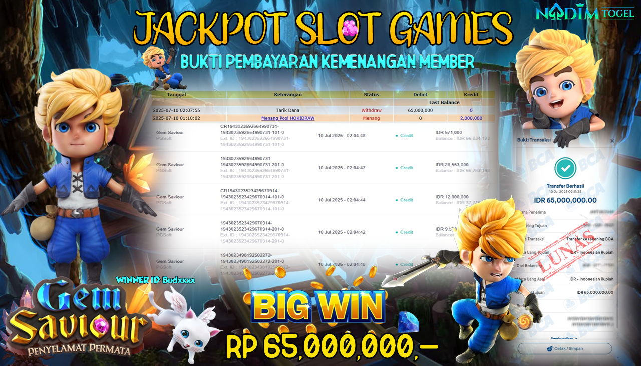 NADIMTOGEL JACKPOT SLOT GEM SAVIOUR Rp 65.000.000,- LUNAS