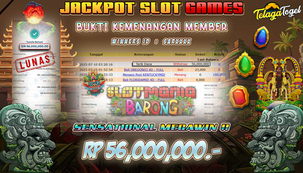 TELAGATOGEL JACKPOT SLOT - SLOT MANIA BARONG Rp 56.000,000,- LUNAS  