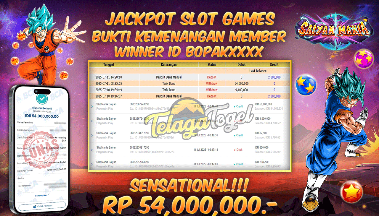 TELAGATOGEL JACKPOT SLOT MANIA SAIYAN Rp 54.000.000,- LUNAS  