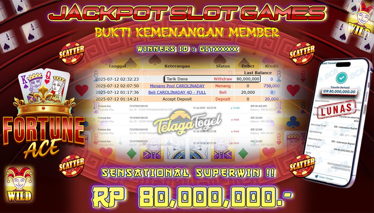 TELAGATOGEL JACKPOT SLOT FORTUNE ACE Rp 80.000.000,- LUNAS  