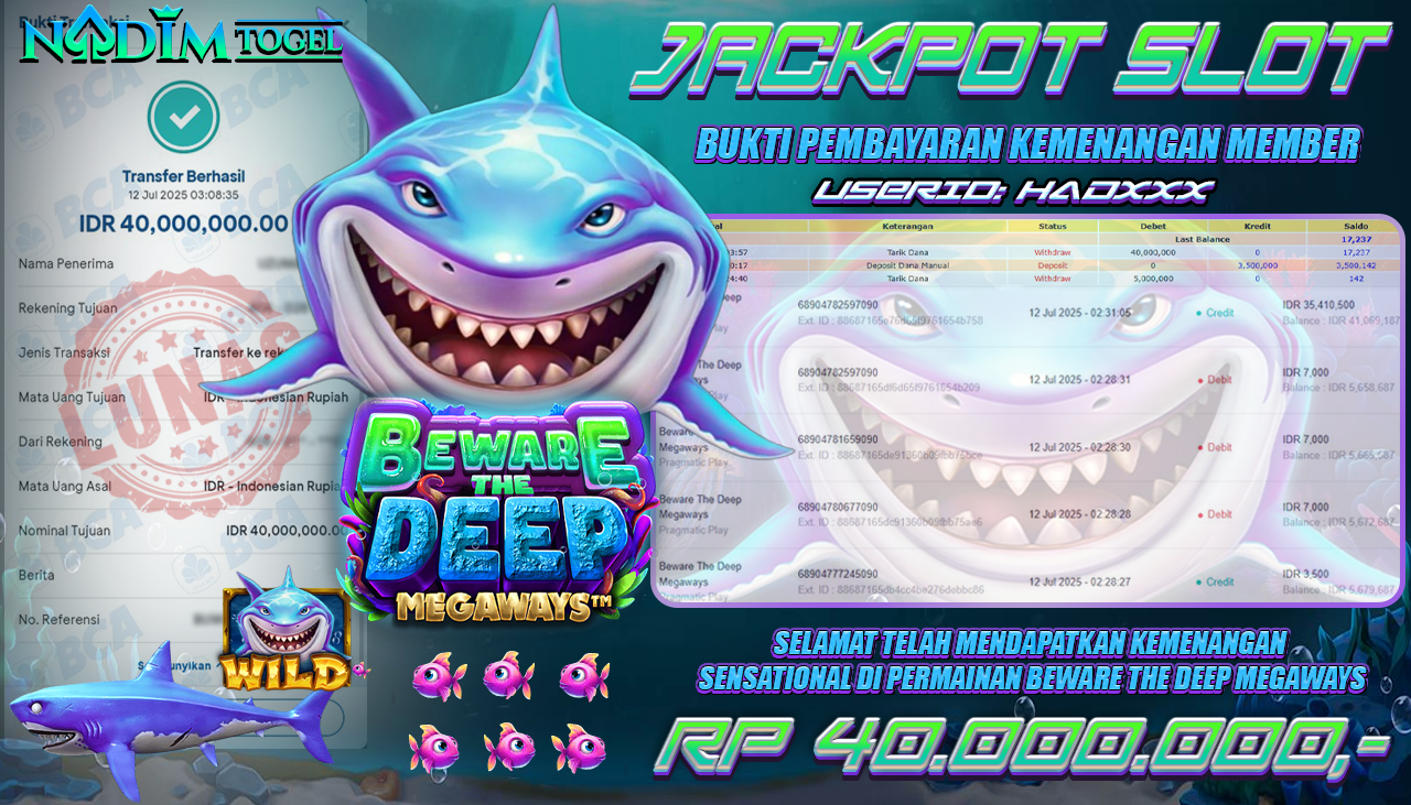 NADIMTOGEL JACKPOT SLOT BEWARE THE DEEP MEGAWAYS  Rp 40,000,000,- LUNAS